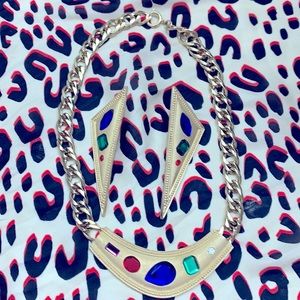 Necklace set , clip earrings blue /red/ green /purple stones !!!